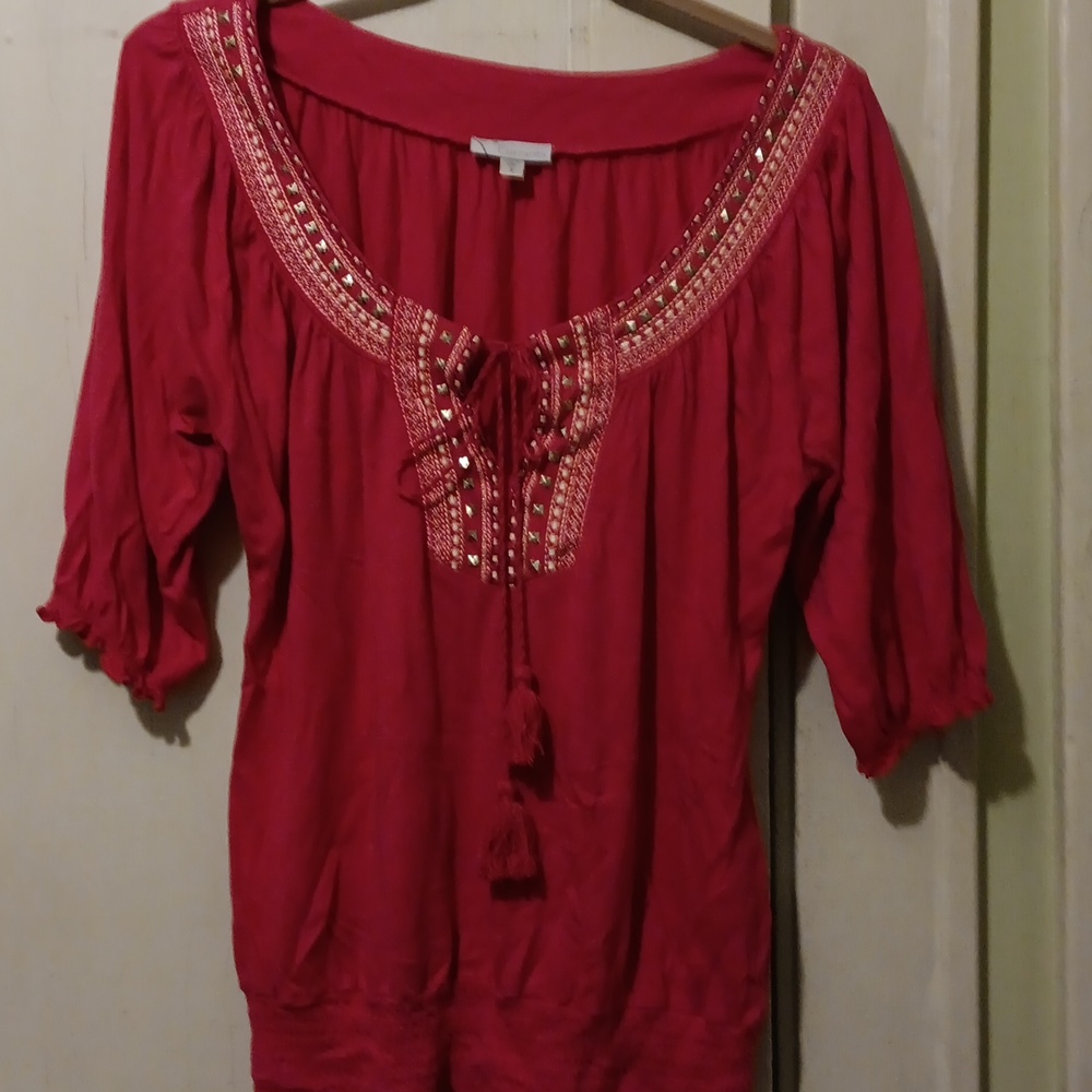 Like New Currents Blouse Women's Sz SM Pink Embroidered